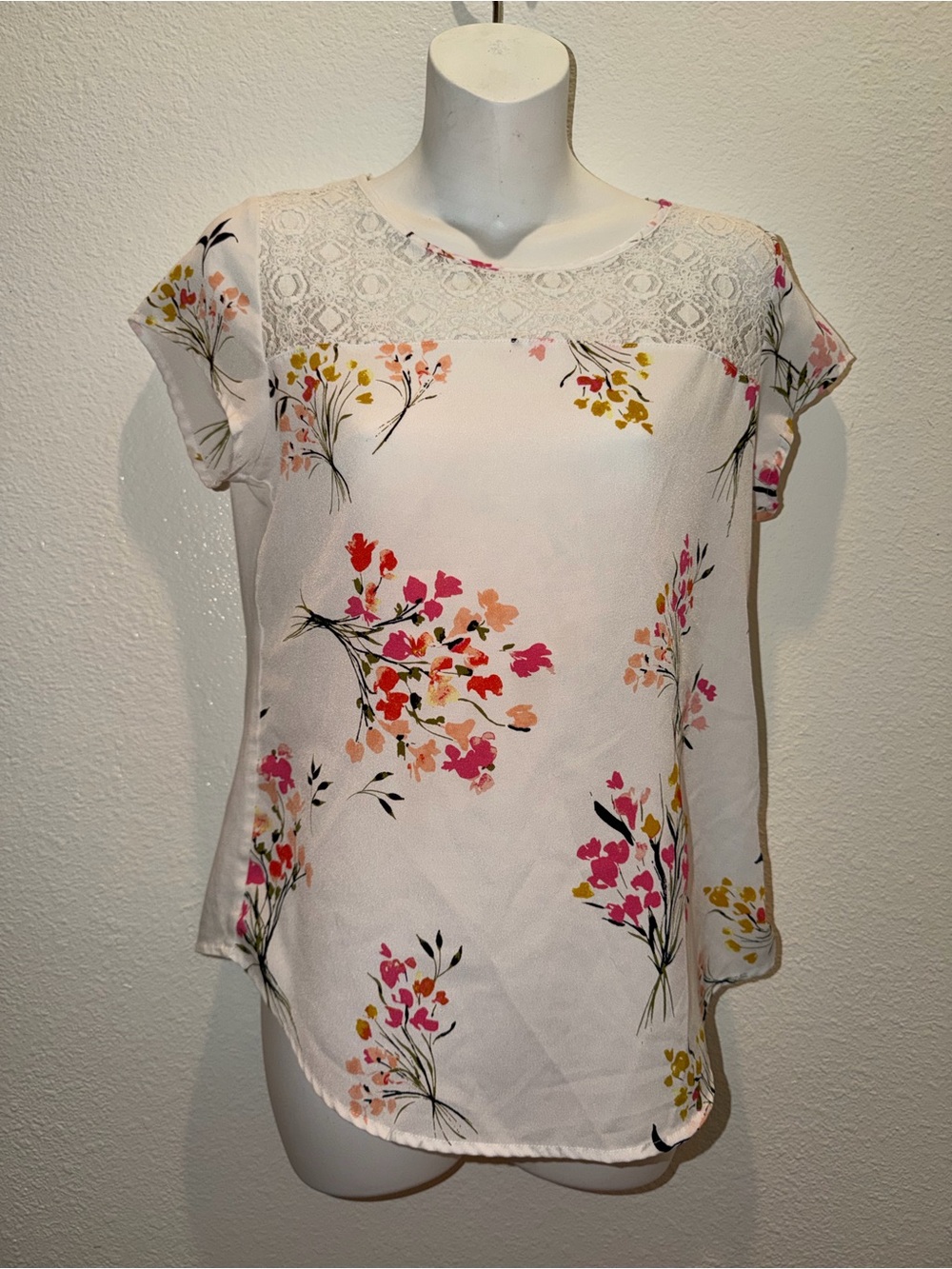 Van Heusen Cream Floral Lace Yoke Top